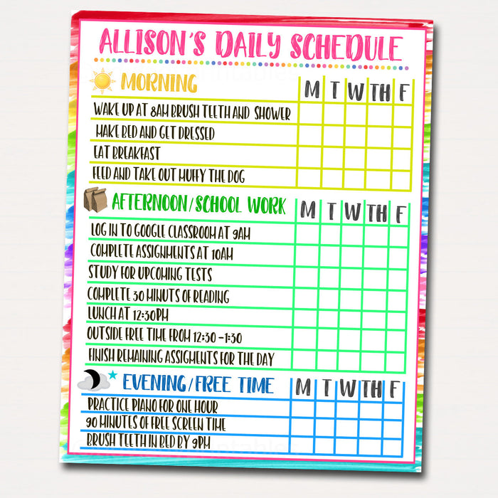 Printable Homeschool Schedule - Daily Subject Checklist Template