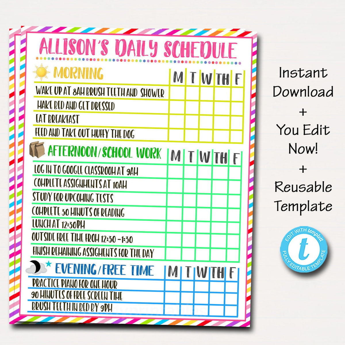 Printable Homeschool Schedule - Homework Organizer Template — TidyLady  Printables