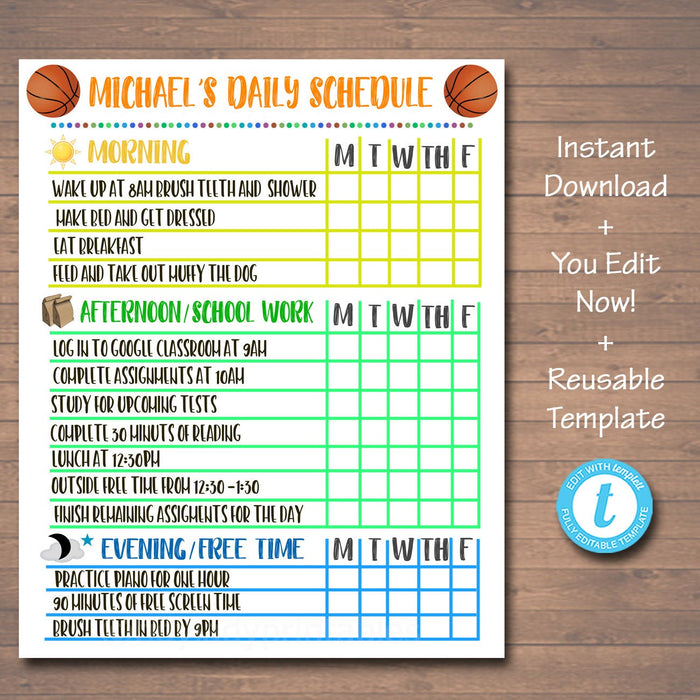 Homeschool Subject Checklist - Kids Student Calendar Planner Printable Template