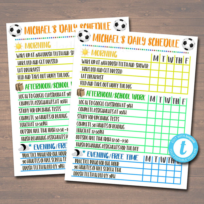 Homeschool Schedule, Daily Weekly Subject Checklist - Editable Template