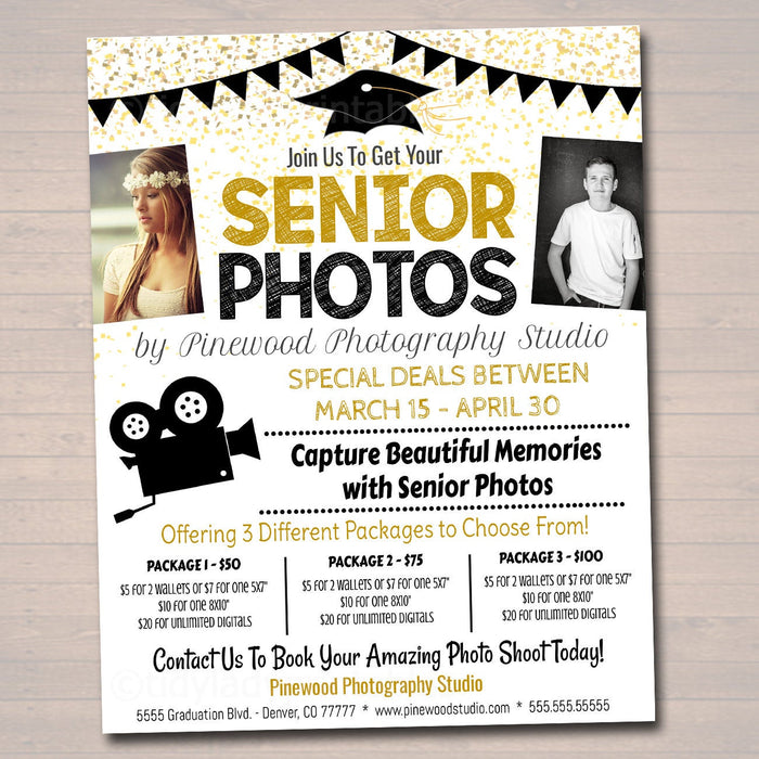 Senior Photos Flyer, Business Photography Studio - Editable DIY Template