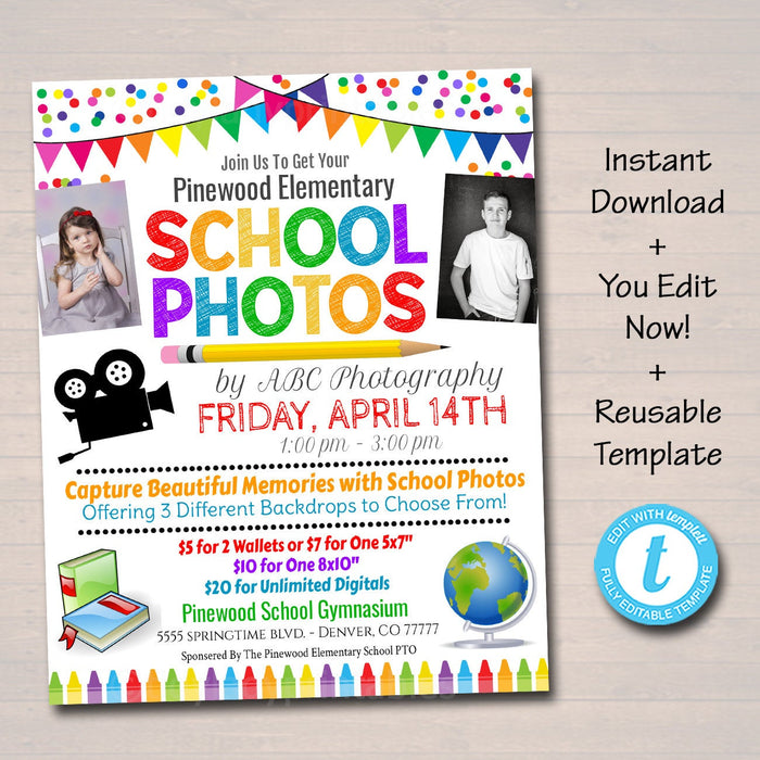 School Photos Flyer, Business Photography Studio - Editable DIY Template