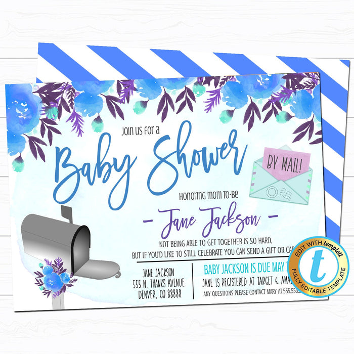 Shower By Mail Invitation, Baby Shower Bridal Shower Wedding Event, Long Distance Celebration Mail a Gift Card Party DIY Invitation Template