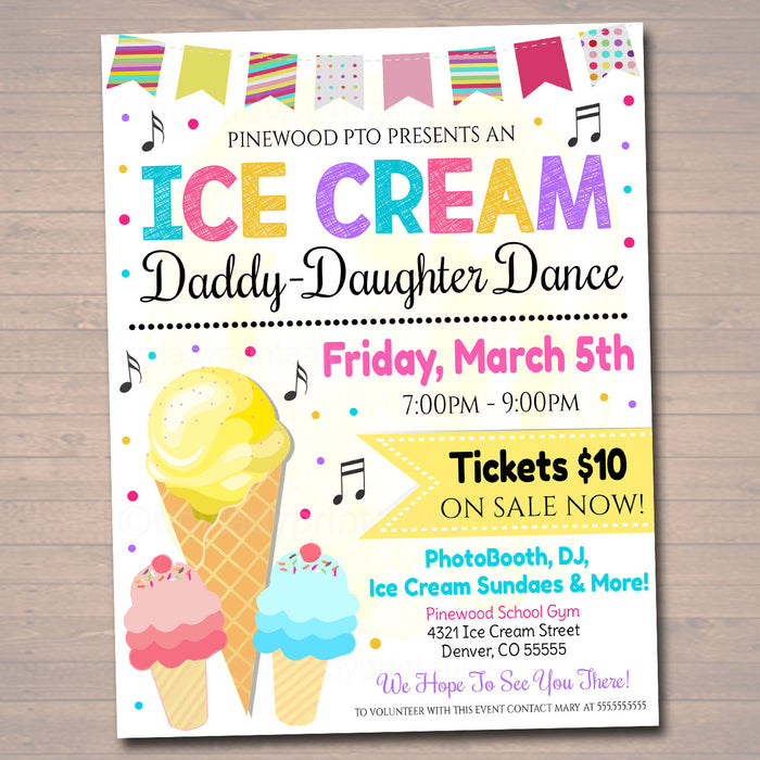 Daddy Daughter Ice Cream Themed Sweetheart Dance Flyer - Invite