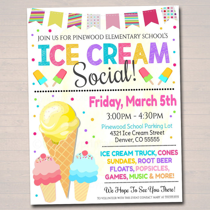 Ice Cream Social Flyer - Editable Template