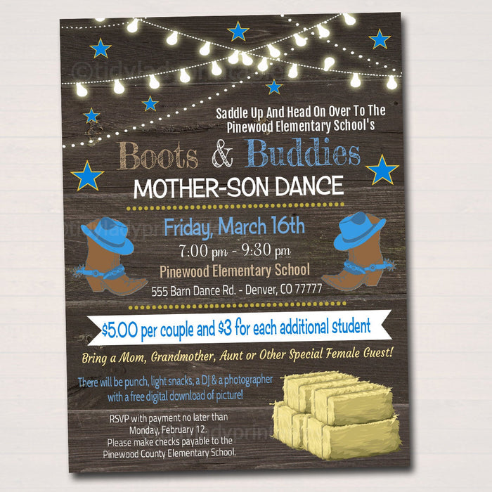 Mother Son Barn Dance Set School Dance Flyer Invite Ticket