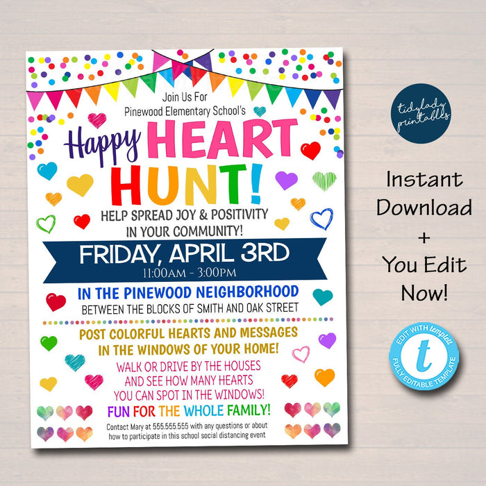 Happy Heart Hunt Flyer - Editable Template