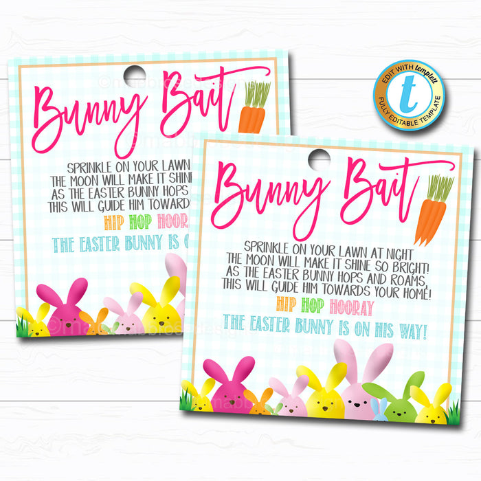 Easter Bunny Bait -  Printable Gift Tags - Easter Basket Party Favor Tags, DIY Instant Download Editable Template