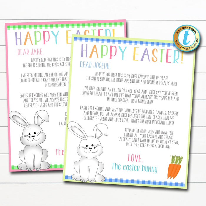 Letter From the Easter Bunny Template - Printable Kids Easter Morning Surprise Letter Basket Hunt, DIY Instant Download Editable Template