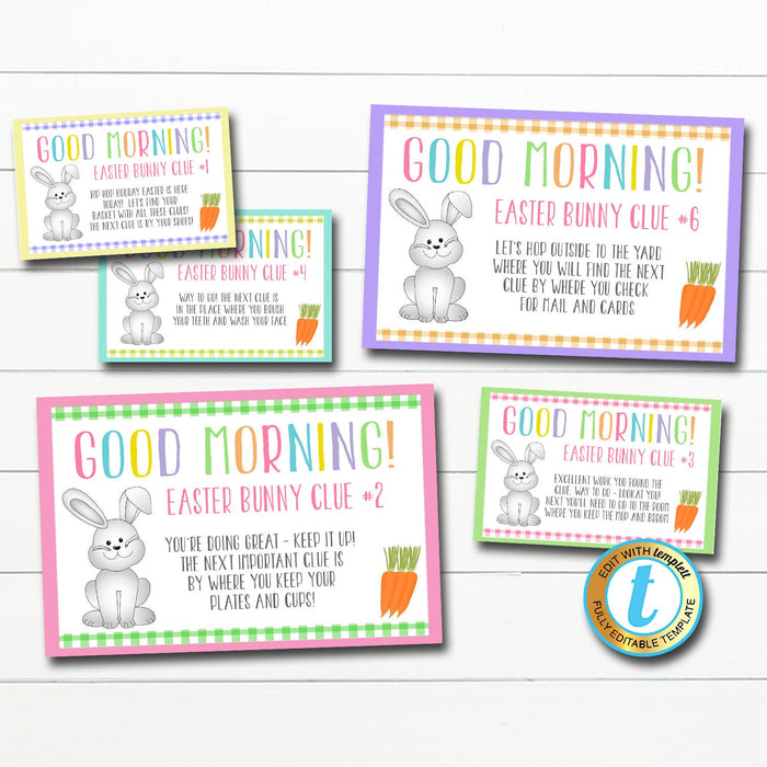 Easter Bunny Scavenger Hunt Game - Printable Clue Cards, Kids Easter Morning Activity Basket Hunt, DIY Instant Download Editable Template