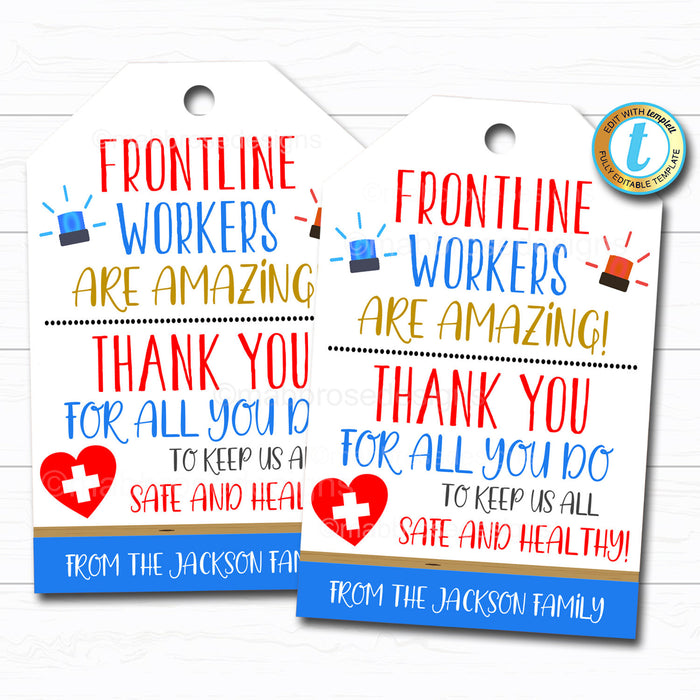 Frontline Workers Appreciation Gift Tag -  Thank You Gift Nurse First Responder, Retail Delivery Postal Service Worker, DIY Editable Template