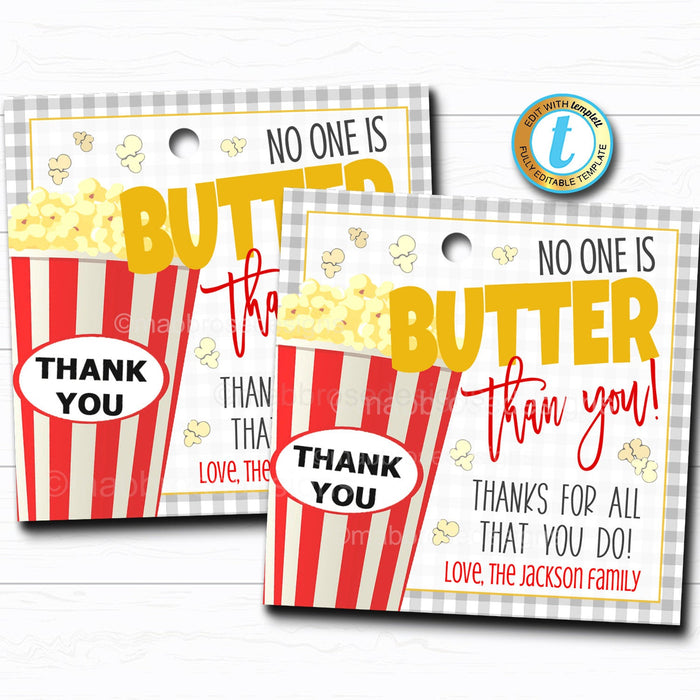 Popcorn Gift Tag - Volunteer Teacher Staff Employee School pto pta Appreciation Week Gift, Poppin By to Say Thank You, DIY Editable Template