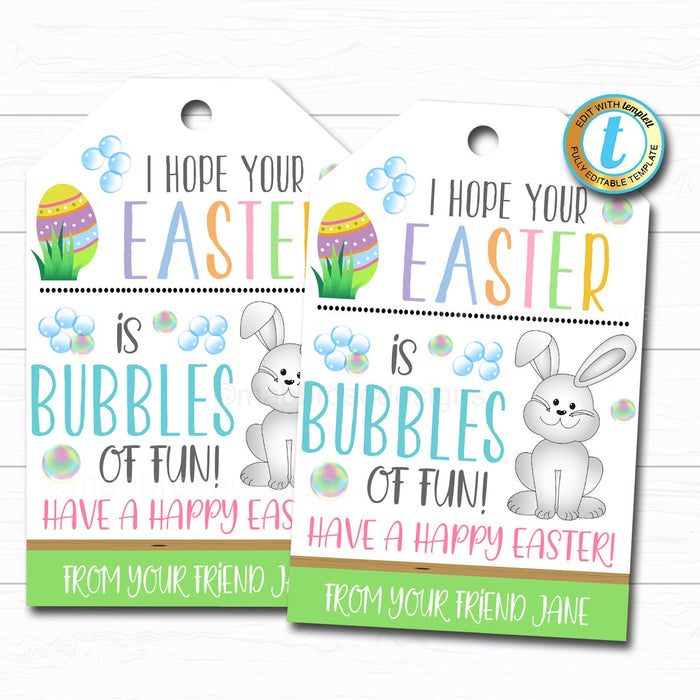 Easter Gift Tags, Bubbles of Fun Kids Easter Friend Classroom Teacher Gift Basket Party Favor Tag, DIY Instant Download Editable Template