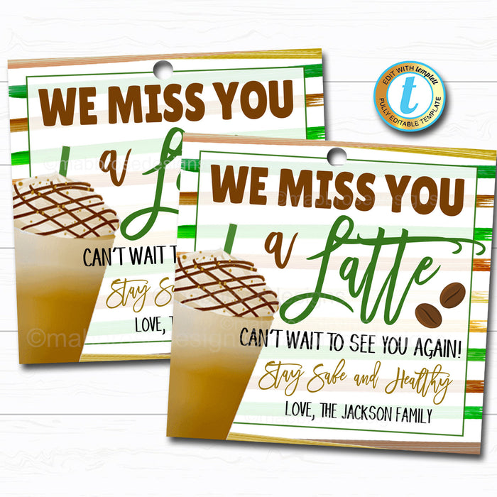 Miss You a Latte for all You Do Gift Tag, Teacher Staff Employee School Appreciation Week, Coffee Thank You Printable, DIY Editable Template