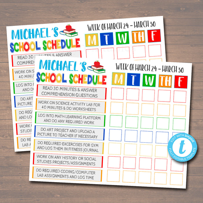 Printable Homeschool Schedule -  Daily Subject Checklist Template