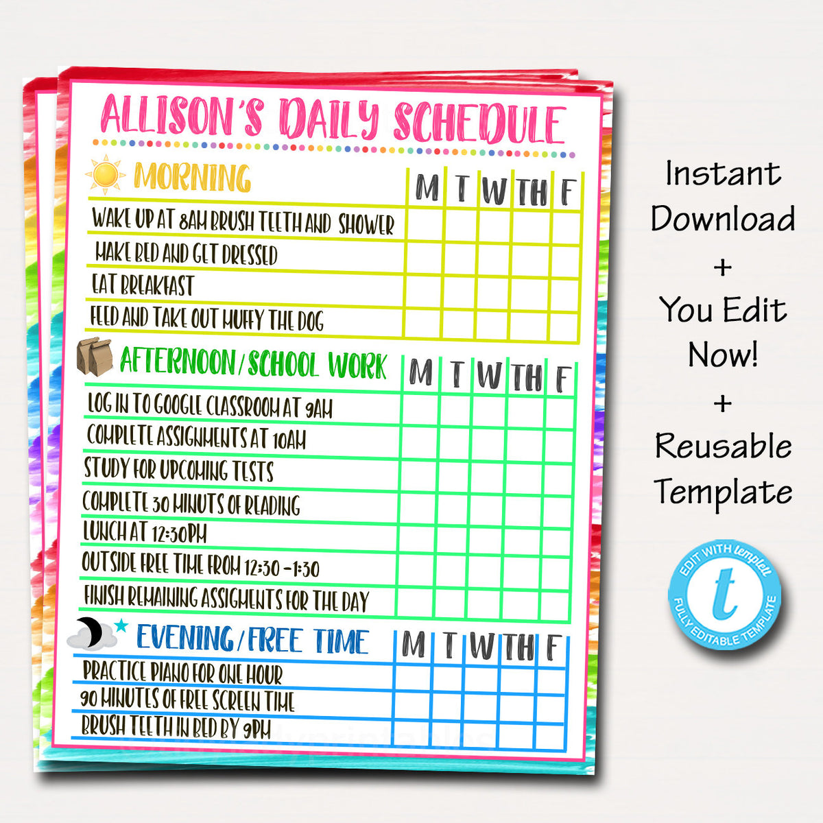 Printable Homeschool Schedule | TidyLady Printables