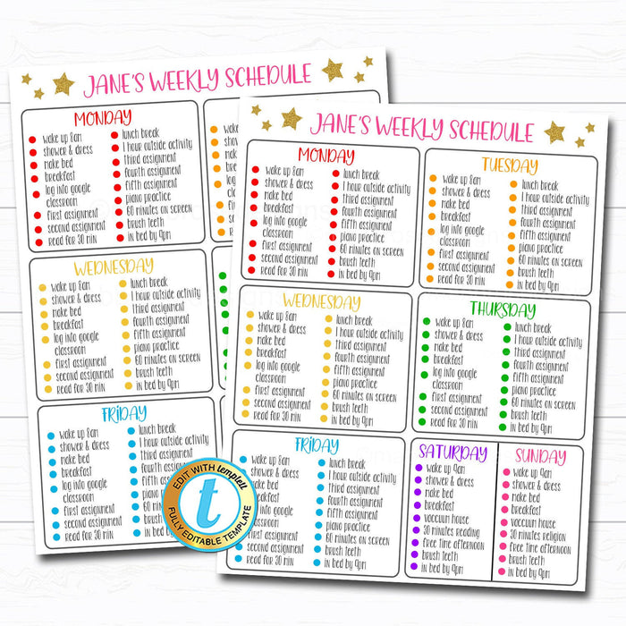 Homework Organizer Kids Student Calendar Planner Printable Editable Template