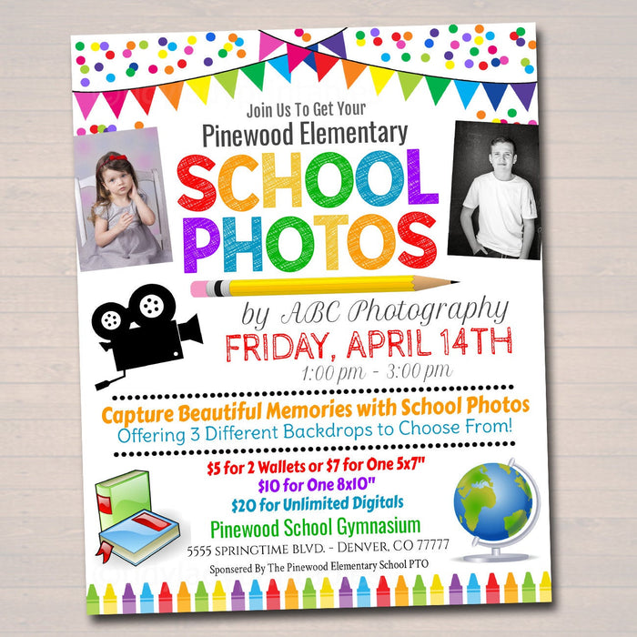 School Photos Flyer, Business Photography Studio - Editable DIY Template