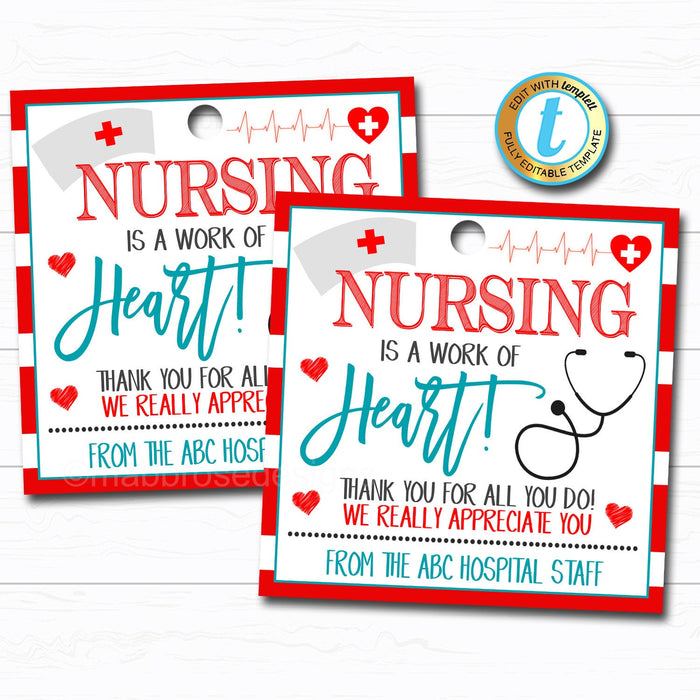 Nurse Appreciation Gift Tag - Medical Hospital Staff Doctor Gift, Nurse Appreciation Week DIY Editable Template