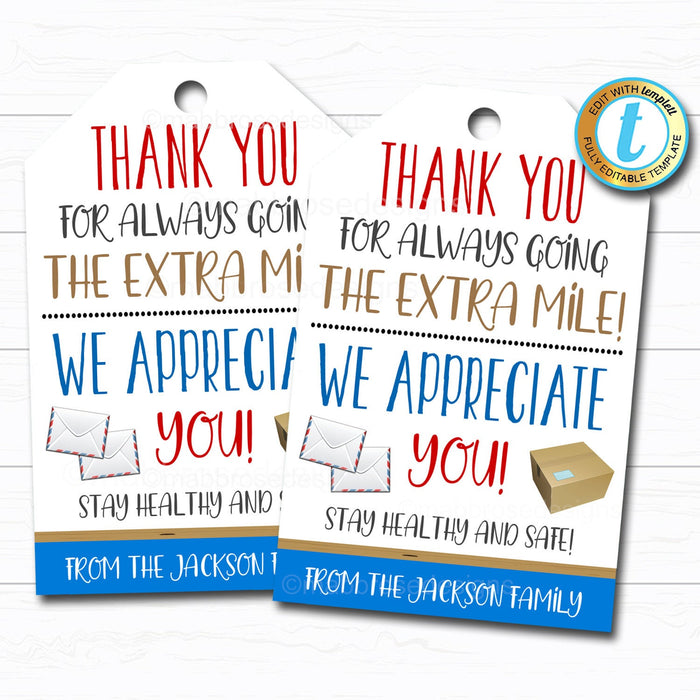 Delivery Driver Appreciation Gift Tag - Thank You Gift Mailman, UPS, Fedex, Postal Service Worker DIY Editable Template