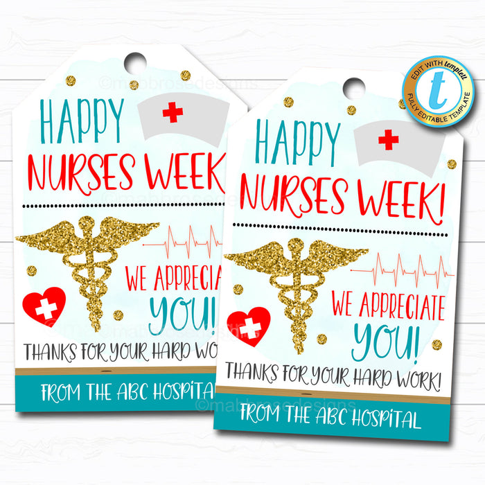 Nurse Appreciation Gift Tag - Thank You Frontlines Worker, Medical Hospital Staff Doctor Gift, Nurse Appreciation Week DIY Editable Template