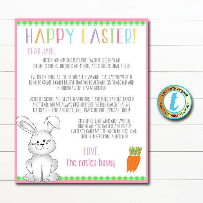 Letter From the Easter Bunny Template - Printable Kids Easter Morning Surprise Letter Basket Hunt, DIY Instant Download Editable Template
