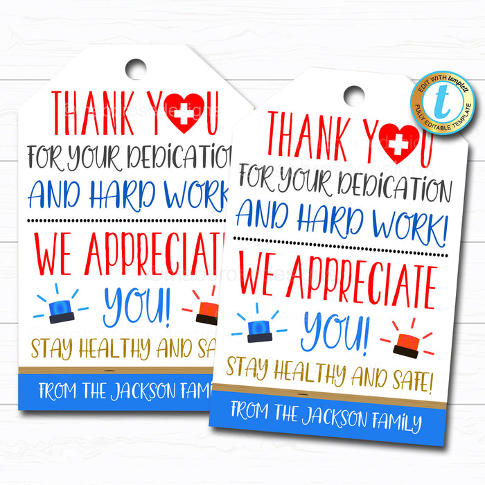 Frontline Workers Appreciation Gift Tag - Thank You Gift Nurse First Responder, Retail Delivery Postal Service Worker, DIY Editable Template