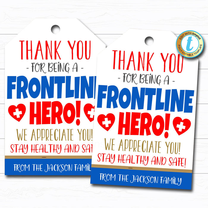 Frontline Workers Appreciation Gift Tag - Thank You Gift Nurse First Responder, Retail Delivery Postal Service Worker, DIY Editable Template