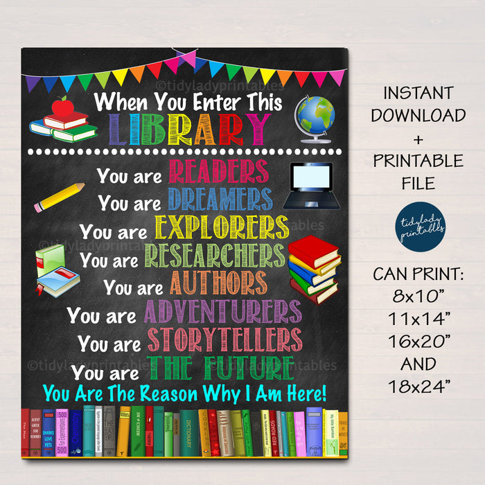 School Library Classroom Printable Poster, Librarian Decor, Technology Teacher, Media Room, In This Classroom Rules Sign, INSTANT DOWNLOAD