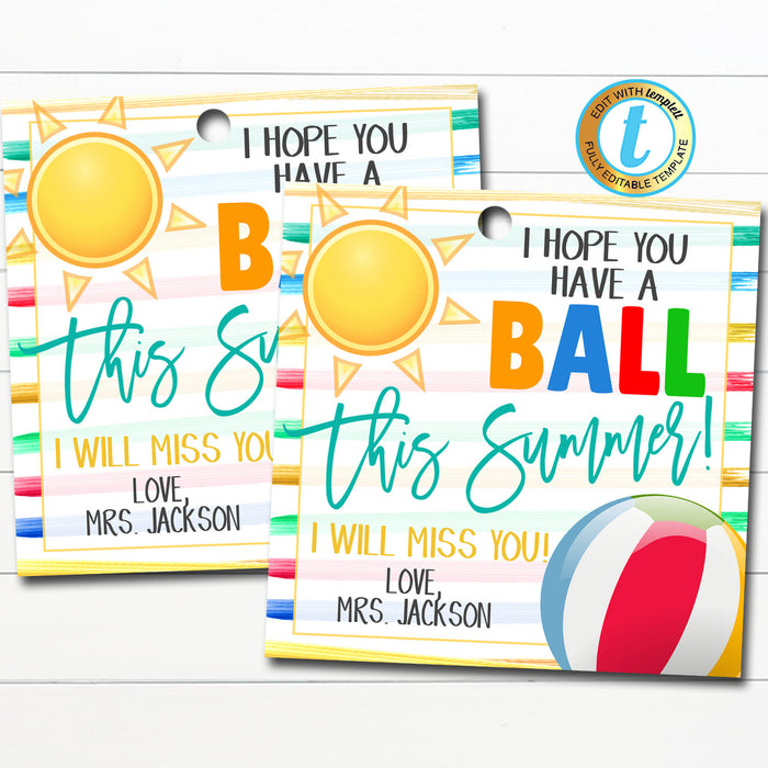 Beach Ball Gift Tag, School pto pta Thank You Tag - DIY Editable Template