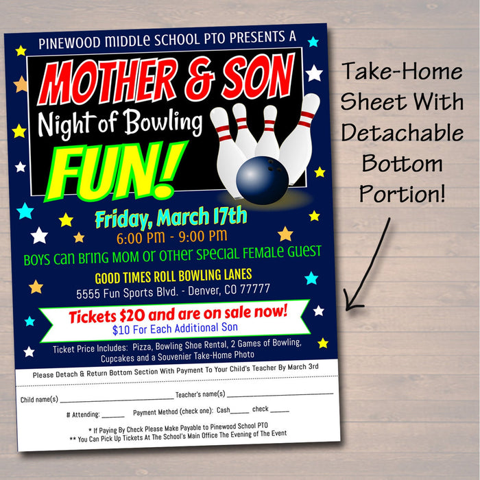 Mother Son Bowling Take Home Flyer - DIY Editable Template