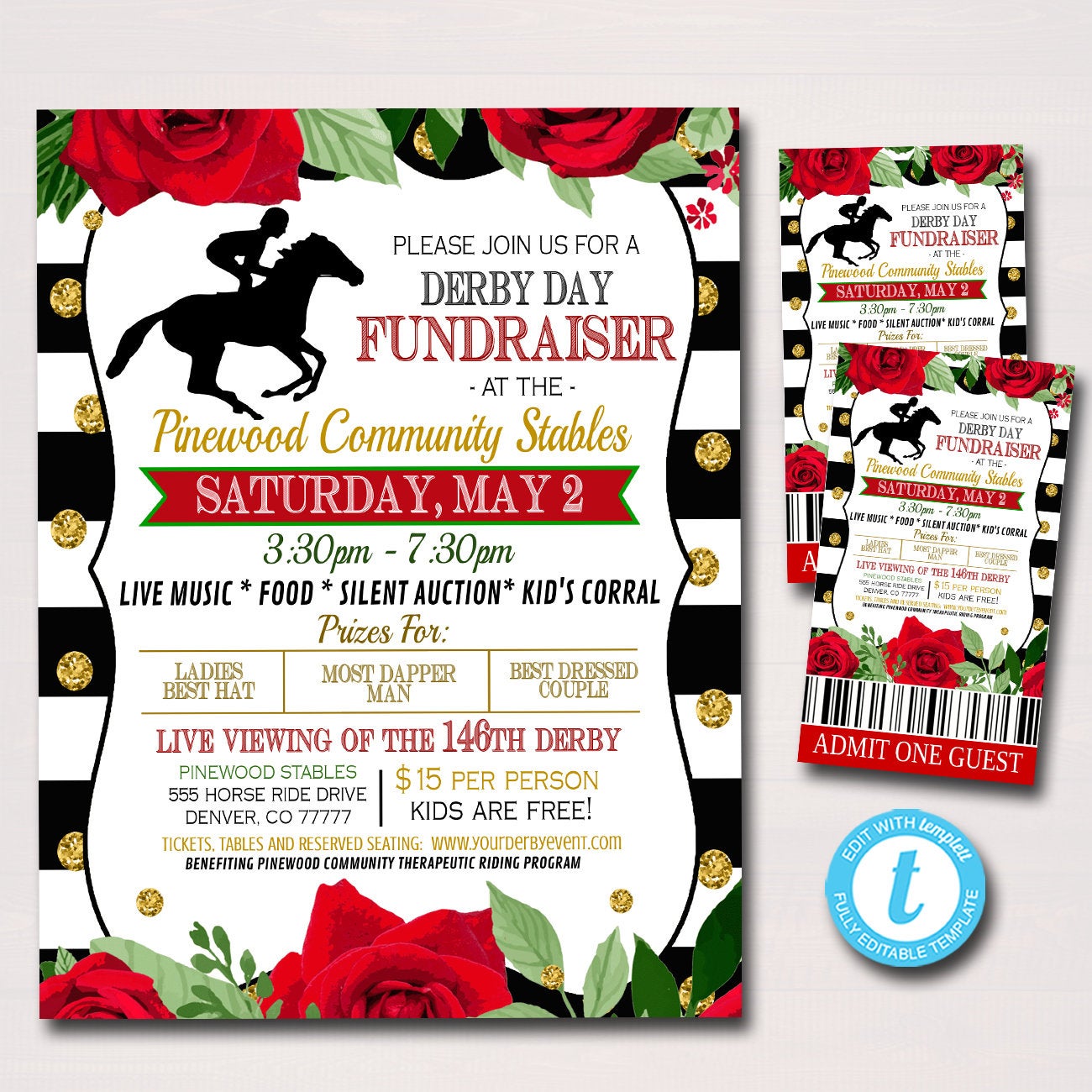 Derby Fundraiser Flyer - Invitation Ticket Set — TidyLady Printables derby-fundraiser-flyer-invitation-ticket-set-tidylady-printables