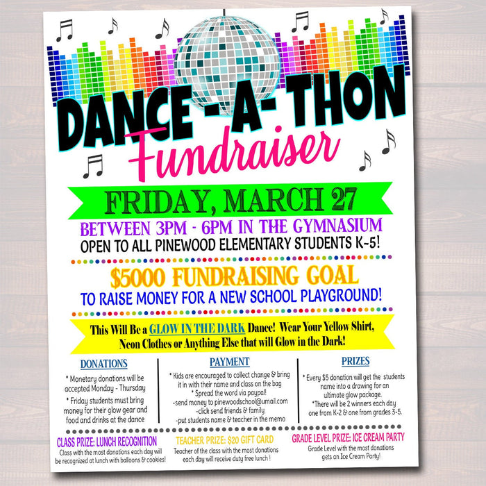 Dance-a-Thon Fundraiser Flyer, Printable School pto pta, Church Music Dance Fundraiser Event, Printable Digital Invite, EDITABLE TEMPLATE