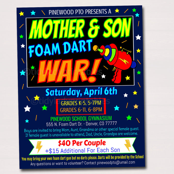 Mother Son Date Night, Foam Dart Gun War, Family Activity Game Night Printable
