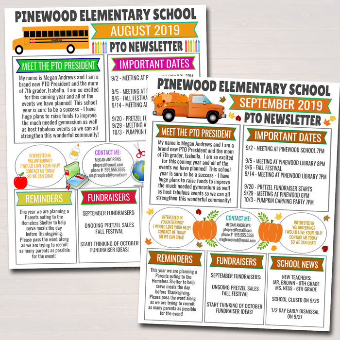 Pto Newsletter Examples School Pto Pta Newsletter Template Set | TidyLady Printables