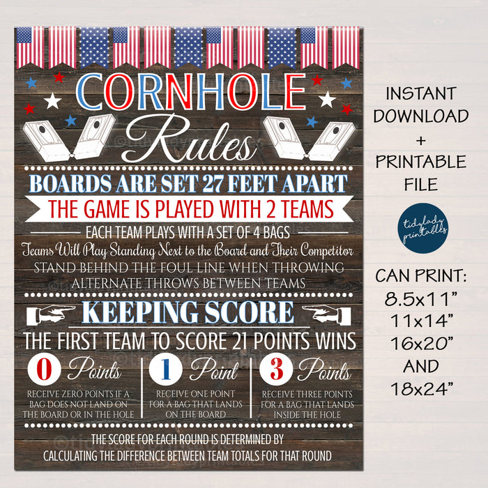Cornhole Rules Sign, Family Outdoor Games, Bag Toss Tournament Yard Sign, Points Score Sign, Bar Leauge Rules, Printable INSTANT DOWNLOAD