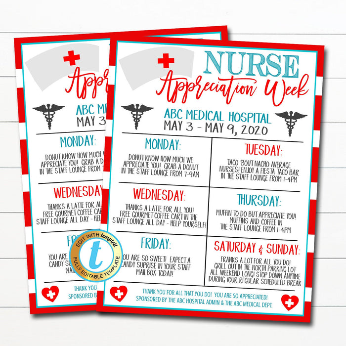 Nurse Appreciation Week Itinerary, Thank You Healthcare Workers Event