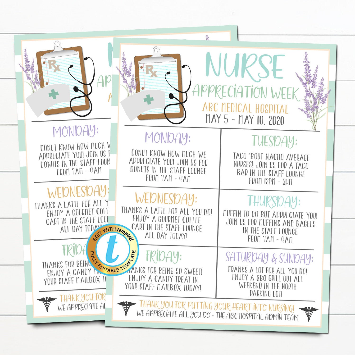 Nurse Appreciation Week Itinerary | TidyLady Printables