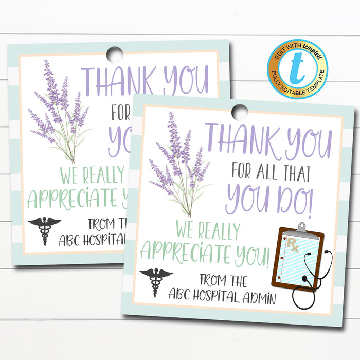 Nurse Appreciation Gift Tag -Editable Template