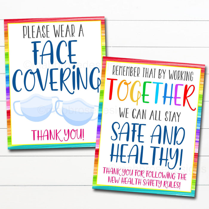 School Health Safety Poster Set - Face Masks Required, School Safety Guidelines & Virus Prevention Posters, Wash Hands, Digital Instant Download