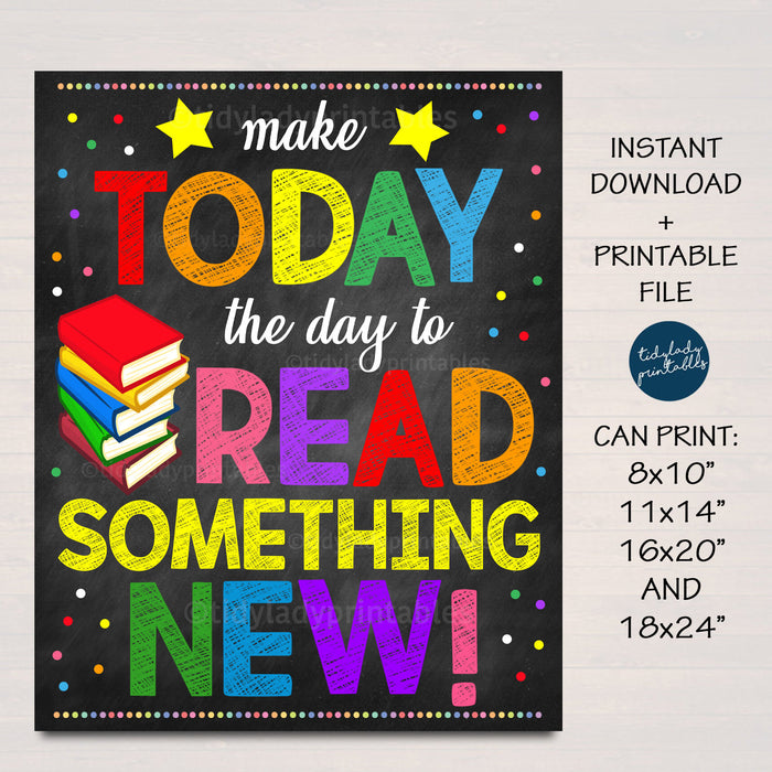 Reading Poster, School Library English Classroom Printable Poster, Librarian Decor, Read Something New Inspirational Art, INSTANT DOWNLOAD