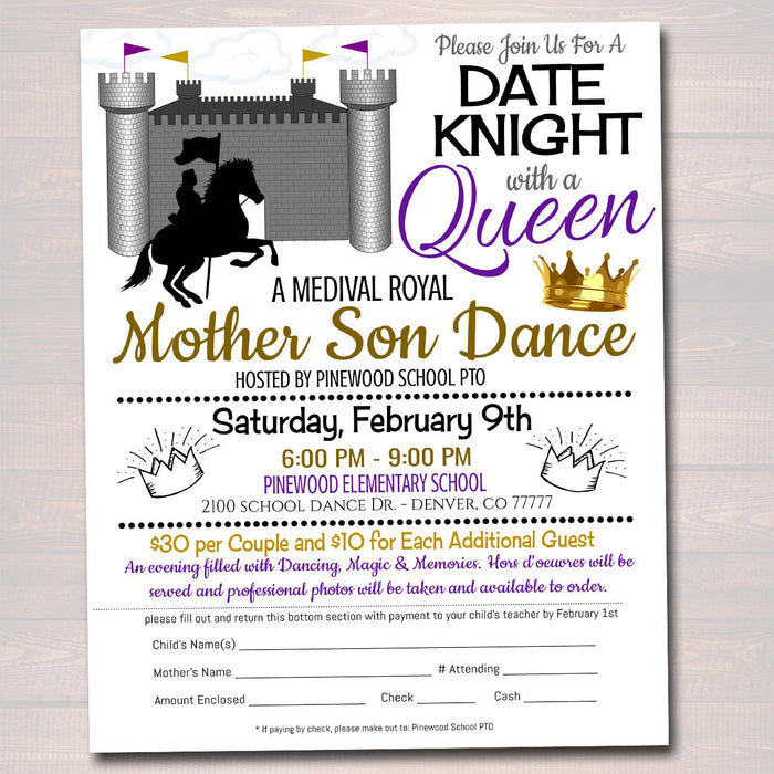 Mother Son Dance Flyer Party Invitation, Date Knight Medieval Theme, Church Community School Pto, Pta, INSTANT DOWNLOAD, Editable Template