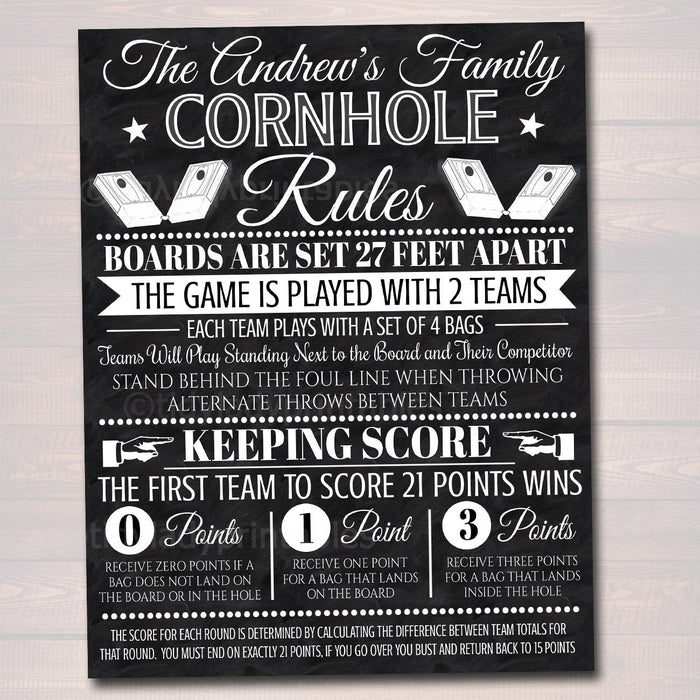 Cornhole Rules Sign, Family Outdoor Games, Bag Toss Tournament Yard Sign, Points Score Sign, Bar Leauge Rules, Printable EDITABLE TEMPLATE
