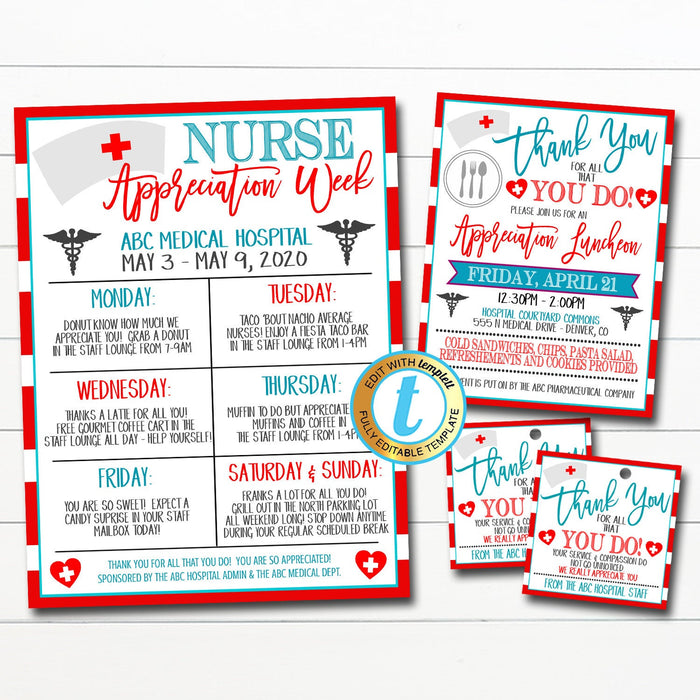 Nurse Appreciation Luncheon Invitation, Thank You Healthcare Workers Event, Hospital Staff Nurse Appreciation Week INSTANT DOWNLOAD Template