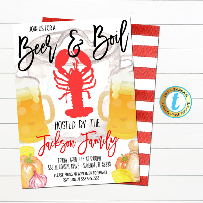 Crawfish Beer and Boil Invitation - Editable Template