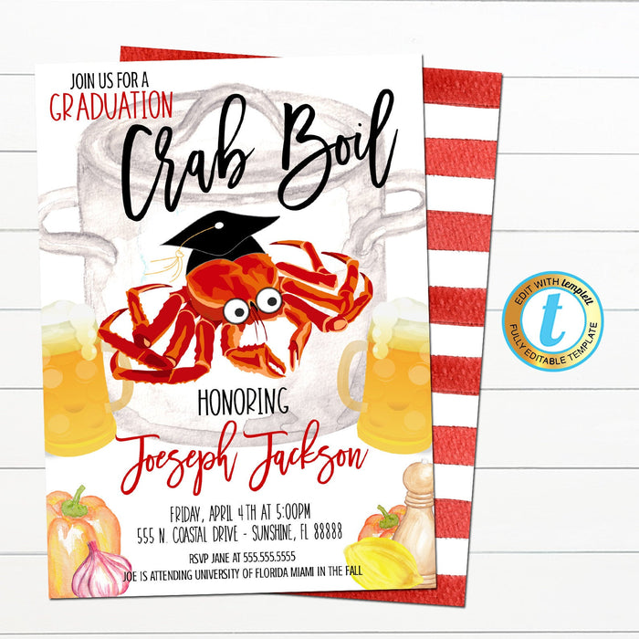Graduation Crab Boil Invitation - Editable Template