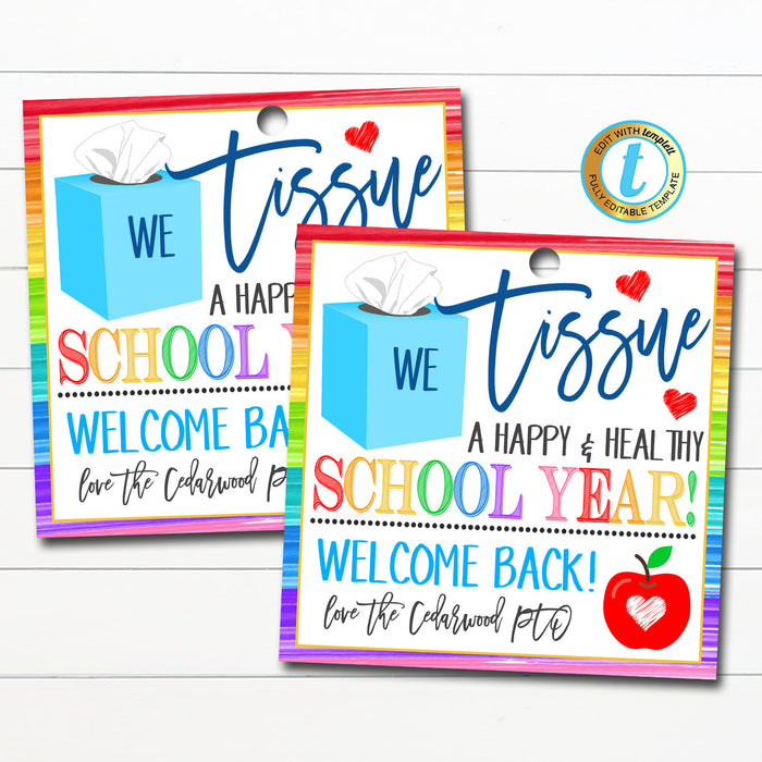 Back To School Gift Tag, Kleenex Tissue a New School Year Teacher Staff Gift - DIY Editable Template