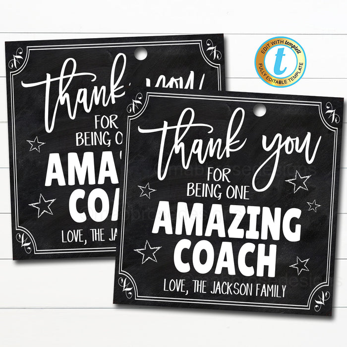 Coach Gift Tag - Thank You to an Amazing Coach - Editable Template