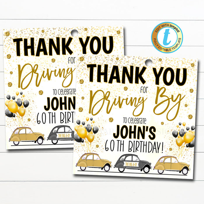 Drive By Birthday Parade Favor Tag - Editable Template
