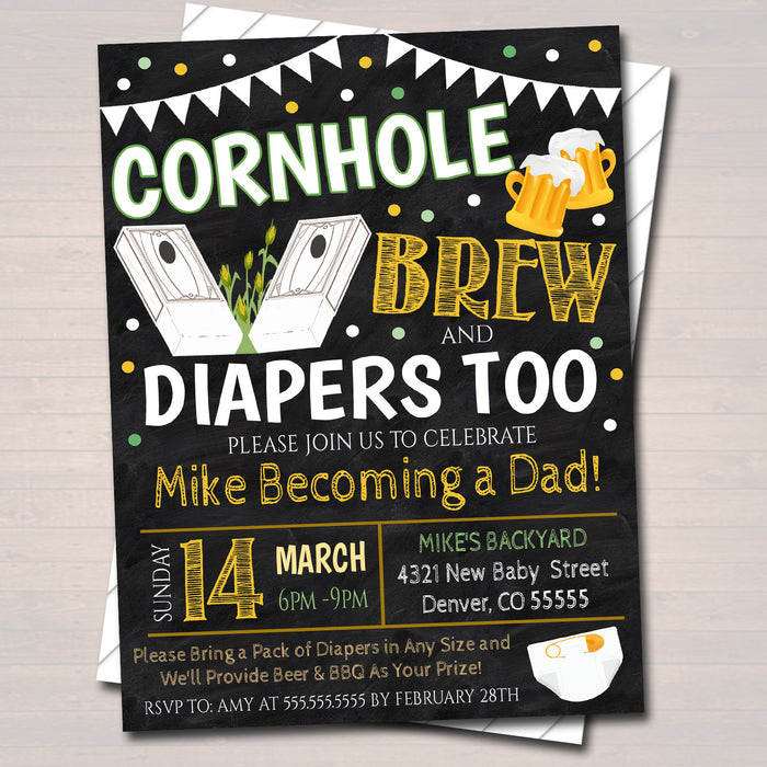 Cornhole and Beer Baby Shower Invitation Chalkboard Printable Baby Sprinkle Baby Q, Grill Couples Shower BBQ Party Invite, EDITABLE TEMPLATE